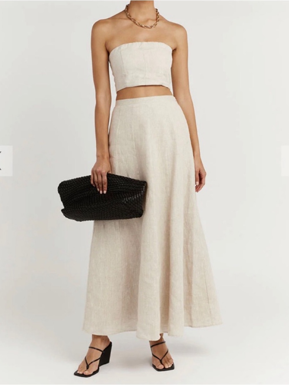 DISSH Natural Linen Set Bandeau Top & A-Line Midi Skirt Size US 10